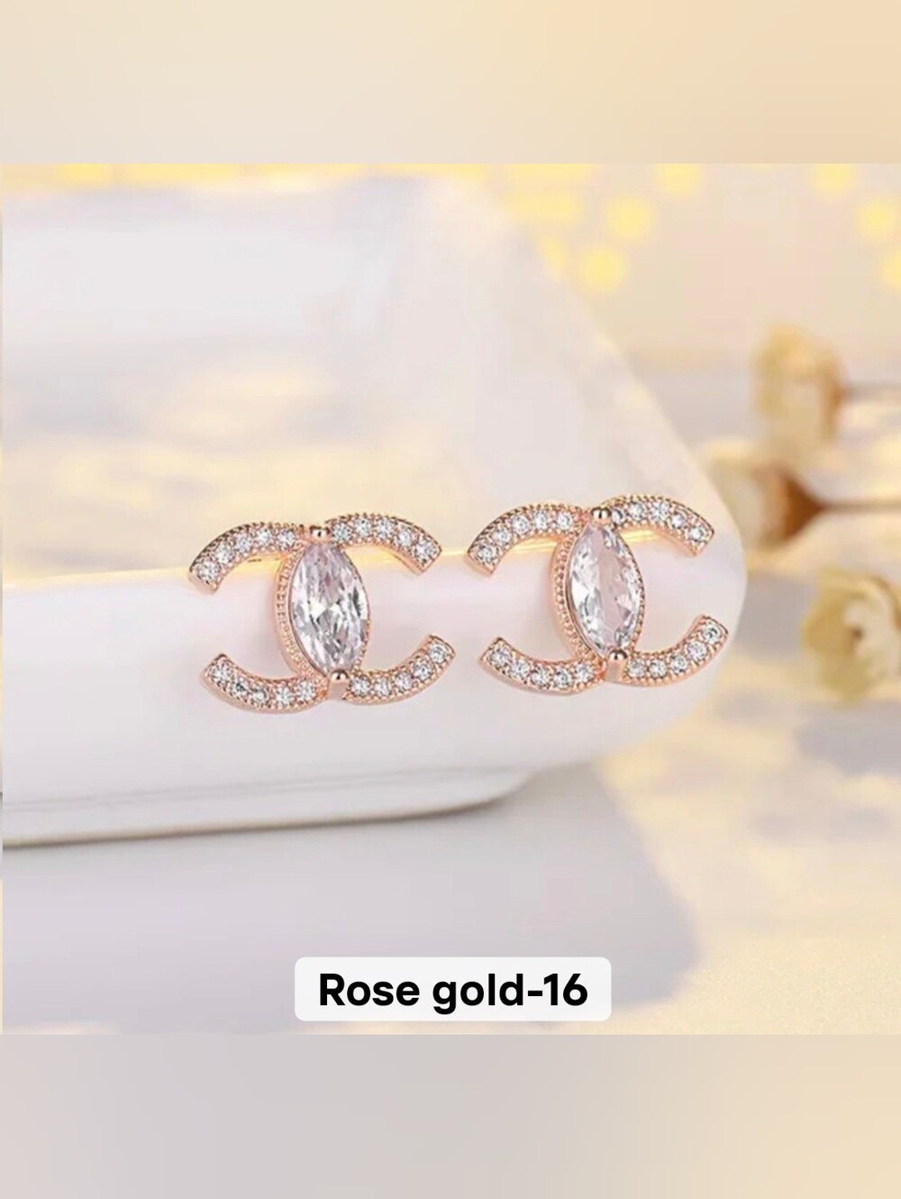 💛🩷NEW💛🩷 PRETTY!! S925 ROSE GOLD Marquise CZ Double C Earrings
